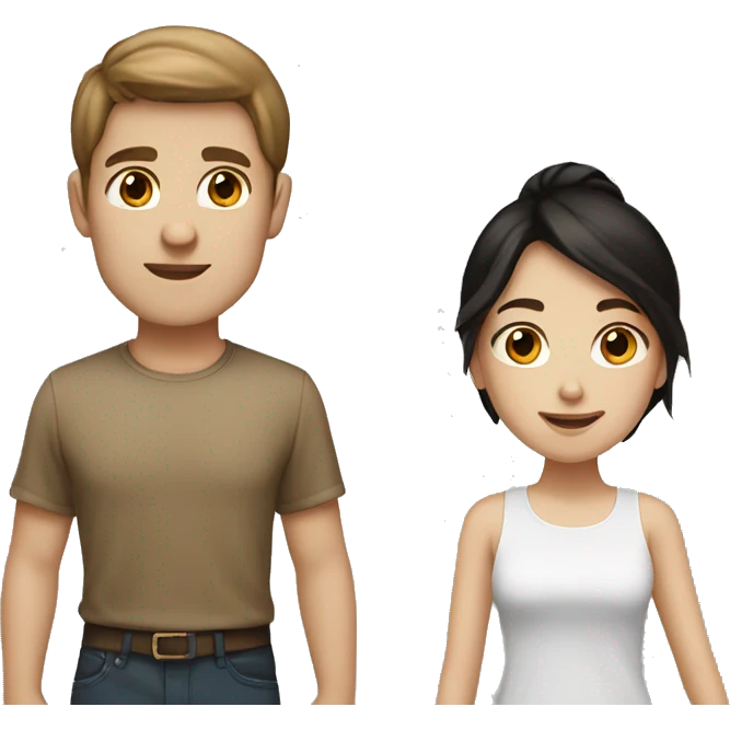 Brown haired girl light tan and white boy black hair couple emoji
