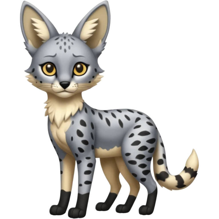 Silver-Fox-serval-hybrid-fusion-animal-creature, full body  emoji