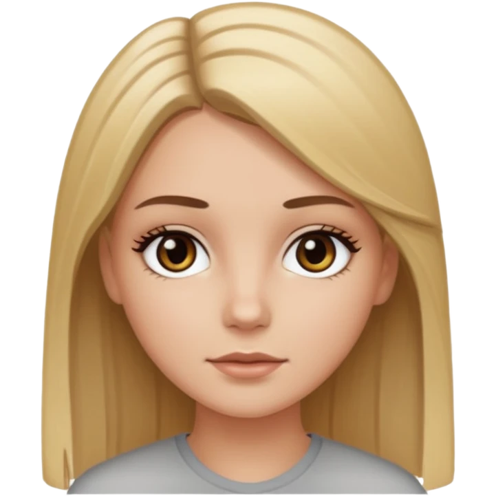 Make a white girl with black eyes, brown straight hair with brown hair and blonde highlights emoji