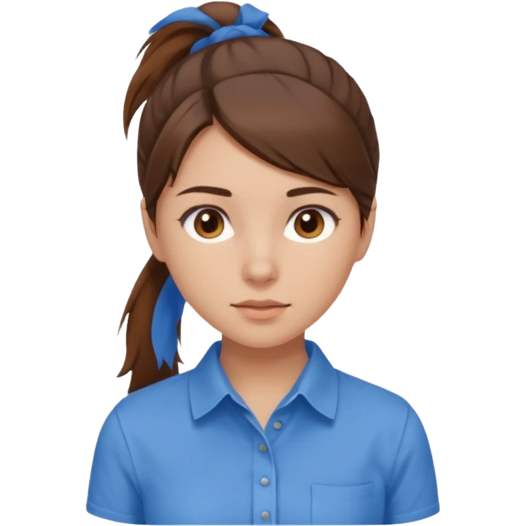 brown hair in a low pony tail with brown eyes girl blue shirt emoji