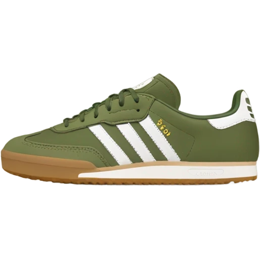 two khaki green adidas samba with a brown flat sole emoji