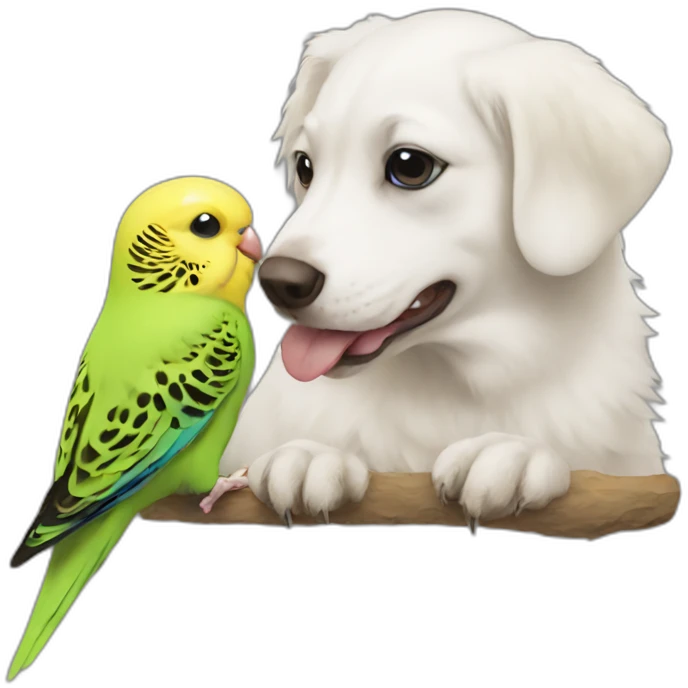 a budgie eating a dog emoji