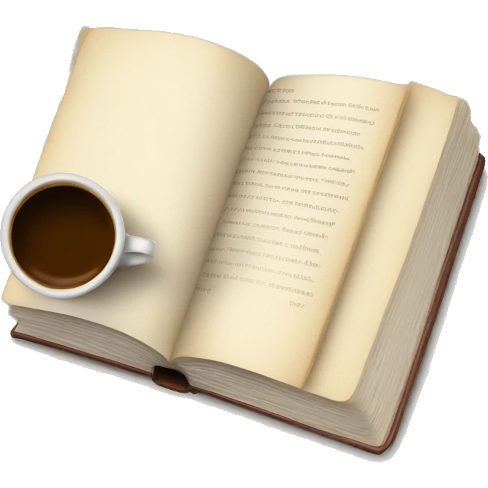 An open book on desk with cup of steaming coffee  emoji