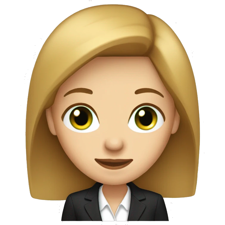 executive woman, long straight golden brown hair, green eyes, black suit emoji