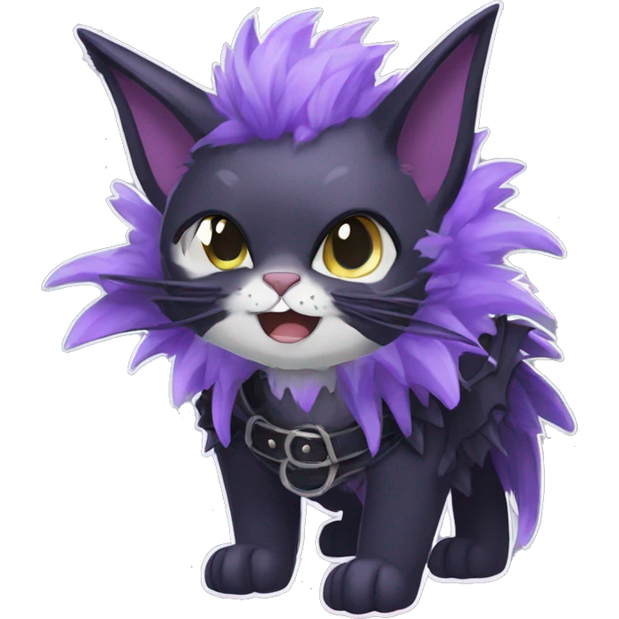 cool edgy black punk Purple ethereal fantasy nargacuga-bat-cat-Fakemon collar full body emoji