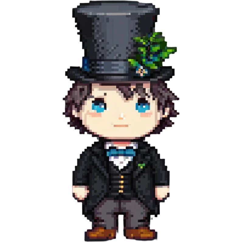 white boy minikin with a black top hat emoji
