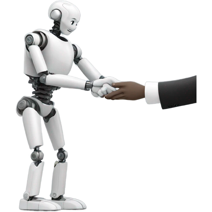 human shaking hands with a grey robot emoji