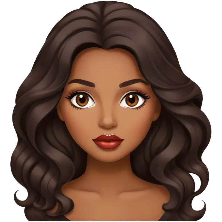 Glamourous, brown skin tone, very beautiful woman, with big plump lips, long long lashes, black wavy long hair, brown eyes emoji