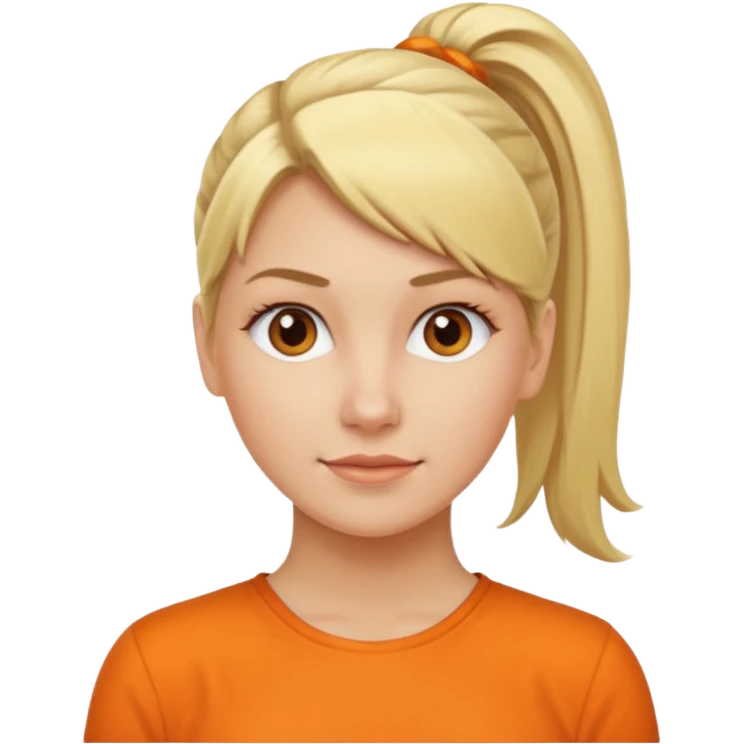 blond woman with pony tail and orange blouse emoji