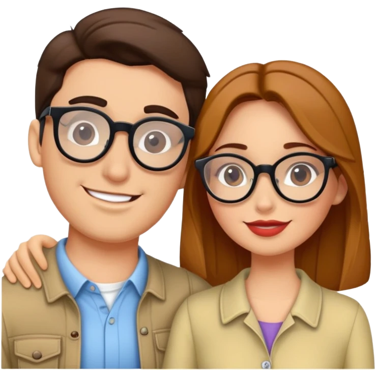 una pareja de chico y chica con gafas (de ver), morenos, tirando al estilo disney pero realista emoji