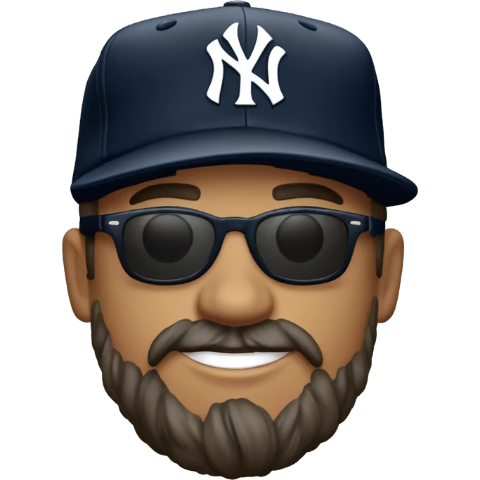 Hombre con gorra negra de los new york yankees, barba corta, gafas de sol redondas y piel blanca emoji