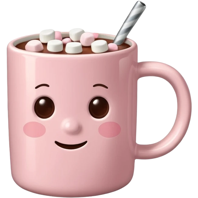 Light pink mug with hot chocolate with marshmallows ￼ emoji