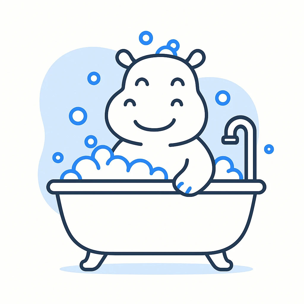happy hippo with bubbles in bathtub emoji