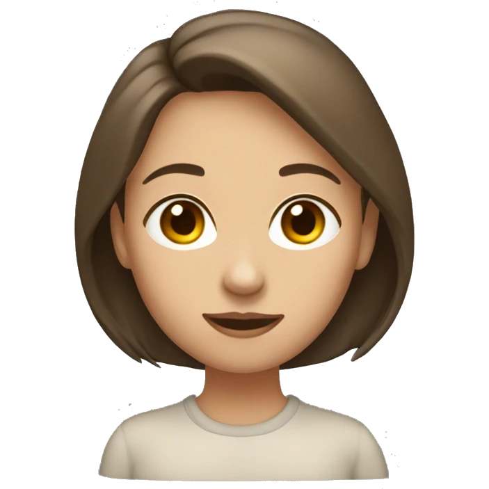 create a female with her hands her chin, lowavy brown hair , emoji