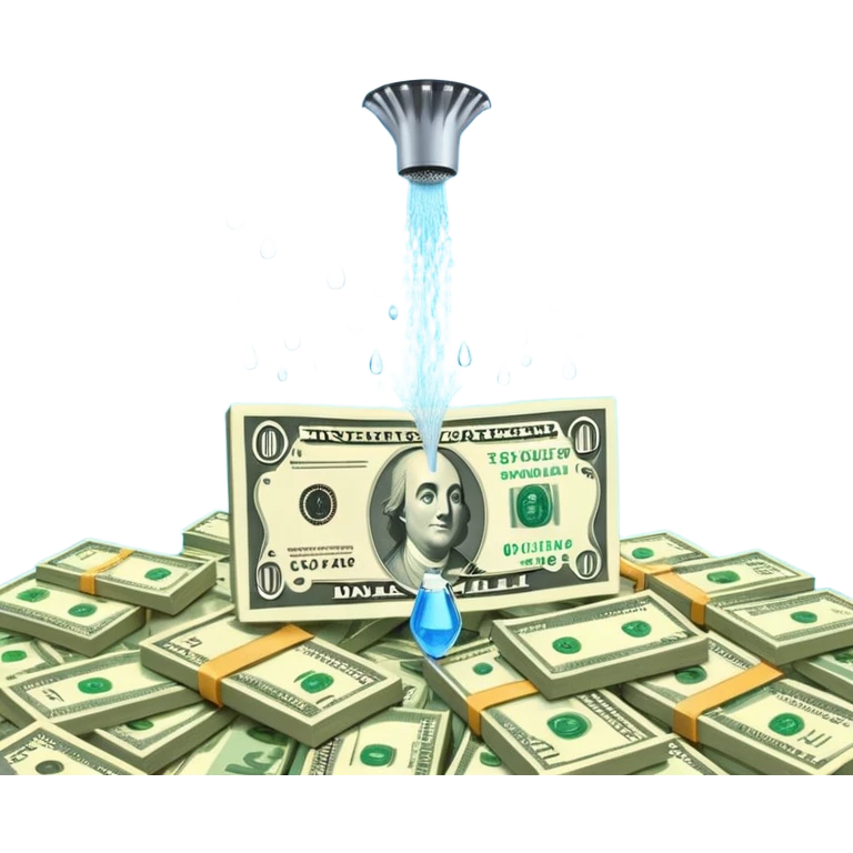 Sprinkler system shooting out streams of dollar bills, instead of water, clearly showing financial benefit emoji