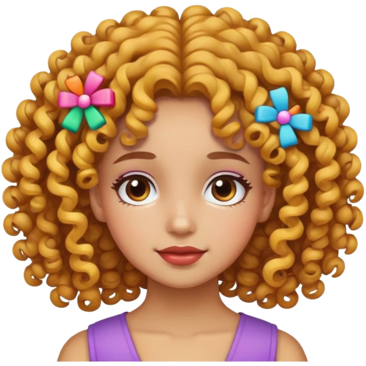 girl with curly hair and colorful barrettes emoji