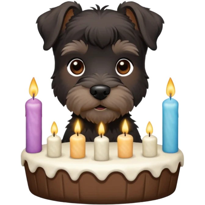 All black and brown schnauzer with cake emoji