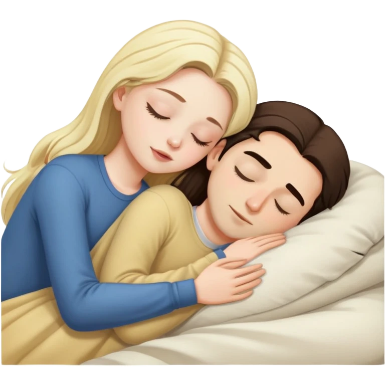 girl with long dark brown hair and pale skin sleeping with a blonde man emoji