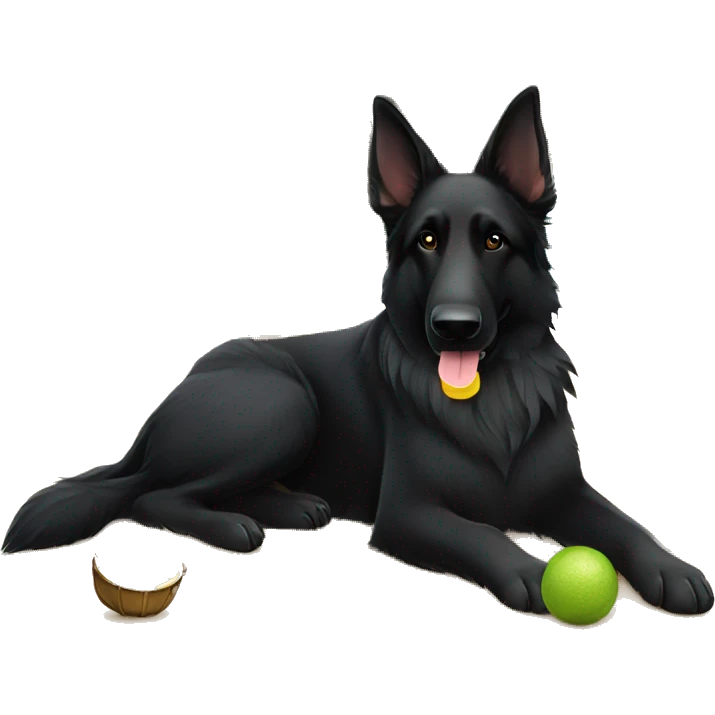 Black long haired german shepherd laying on the beach under a tiki hut with a margarita  emoji