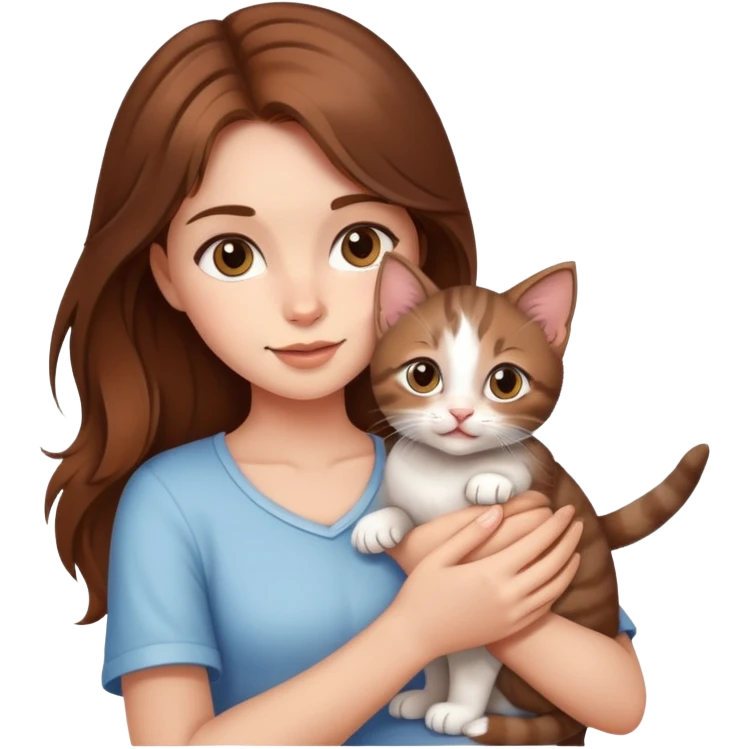 A beautiful brown-haired girl holding a kitten emoji