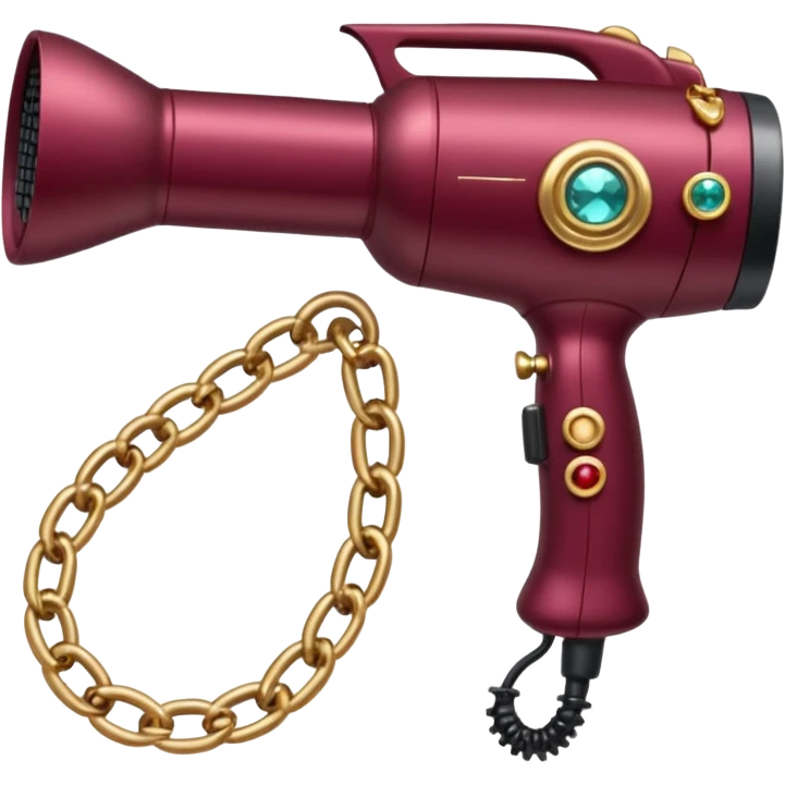 burgundy blow dryer covered in jewelry emoji