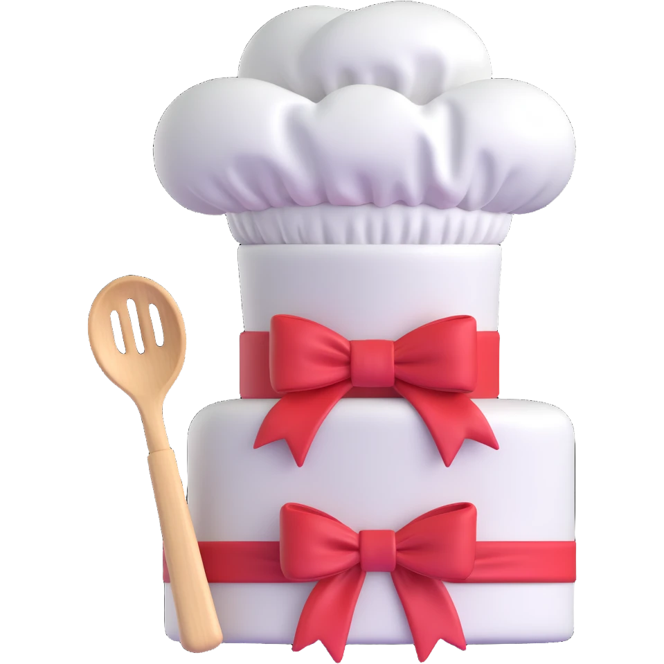 white chef hat with a bow, clean and simple emoji