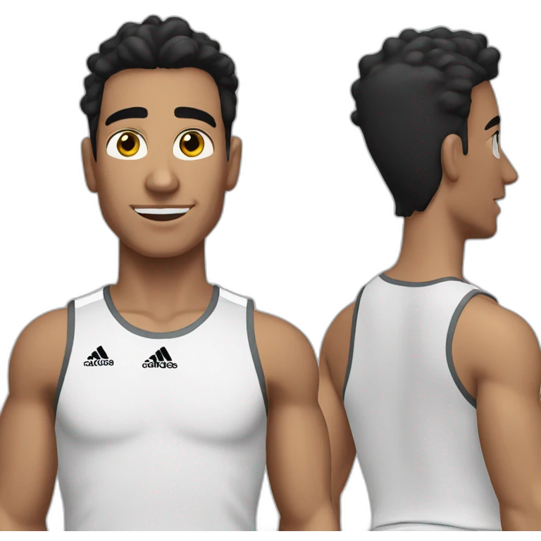 Black hair white Tunisian man in adidas tank top emoji