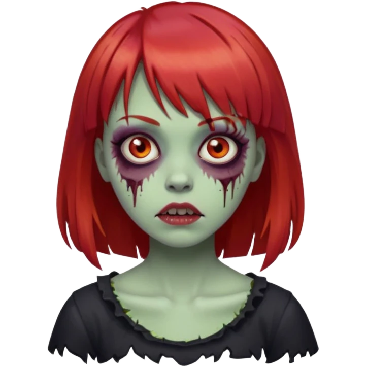 Zombie emoji, girl with red hair and bangs emoji