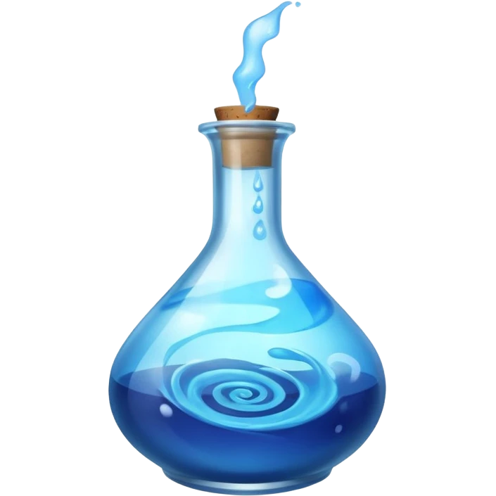 FANTASY MAGIC MANA BLUE POTION TILTED TO THE LEFT IN A CIRCLE BOTTLE emoji