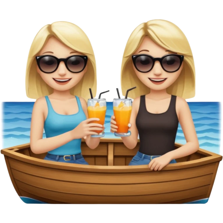 two blonde girls on a boat with drinks emoji