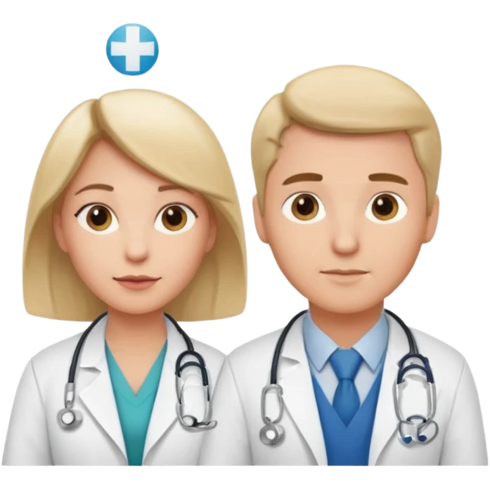 Female doctor and male doctor with medical symbols emoji