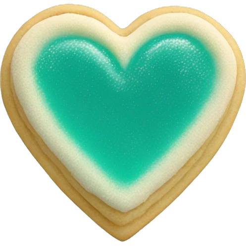 Realistic shortbread cookie in the shape of a heart with teal jelly middle filling and sprinkled powder sugar on top. emoji