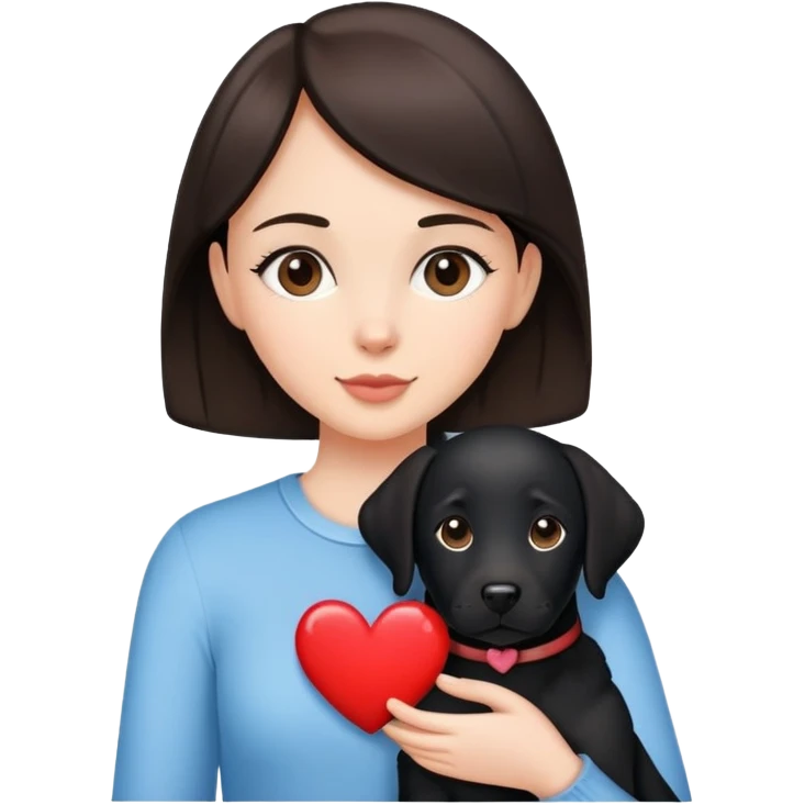 Brunette with a heart in the shape of a black labrador dog emoji
