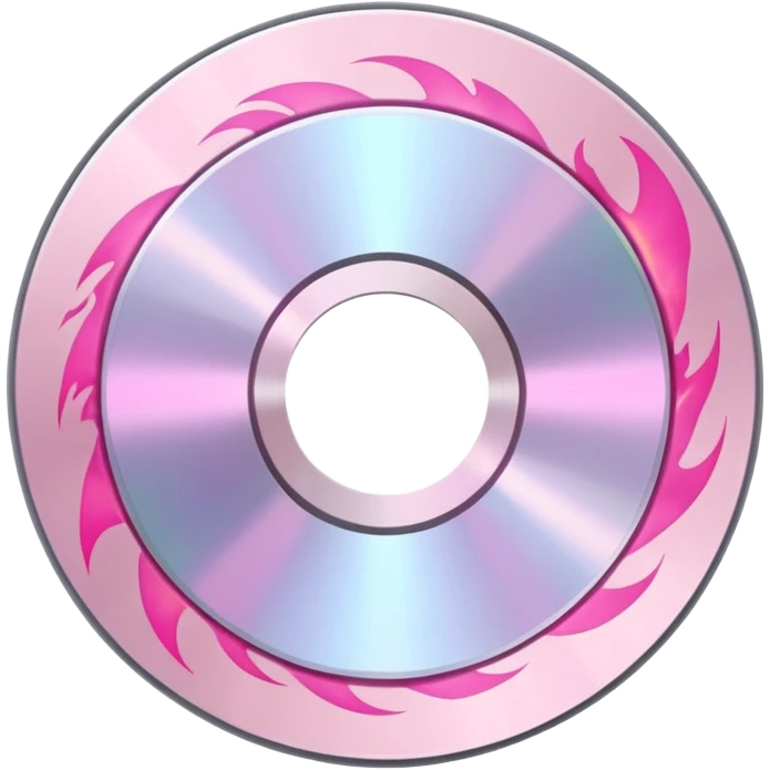 A minimalist CD disc with subtle pink flames, sharp edges emoji