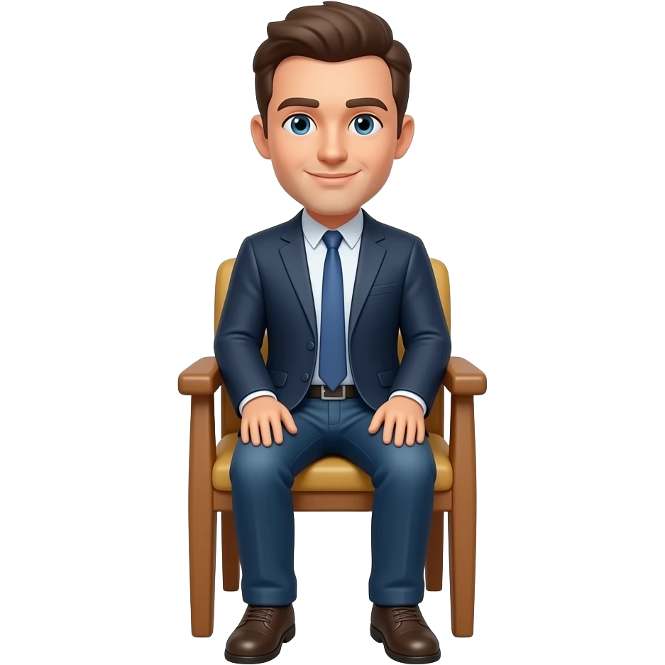 man is seating on the wooden chair emoji
