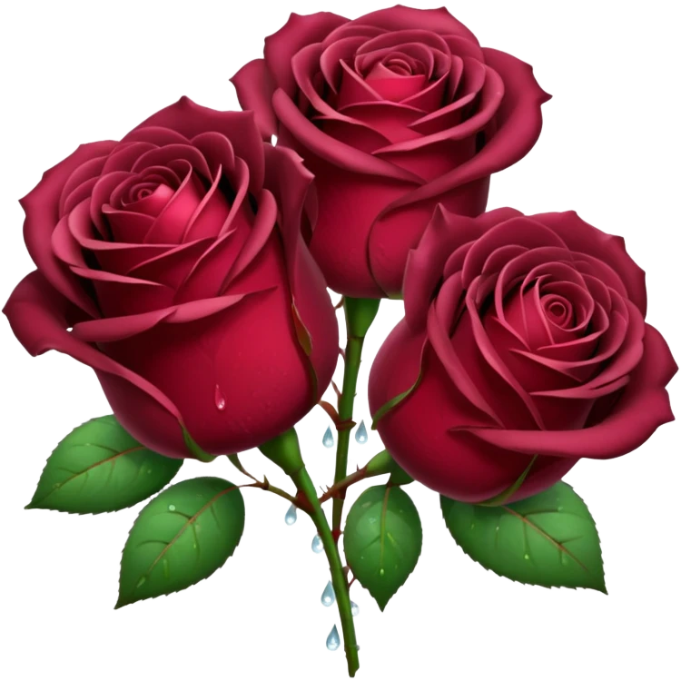 Realistic burgundy roses, full bouquet,  dew drops, high definition emoji