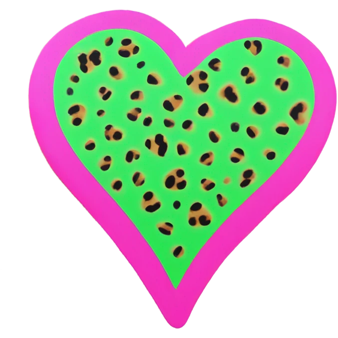 Neon pink and green cheetah print heart emoji
