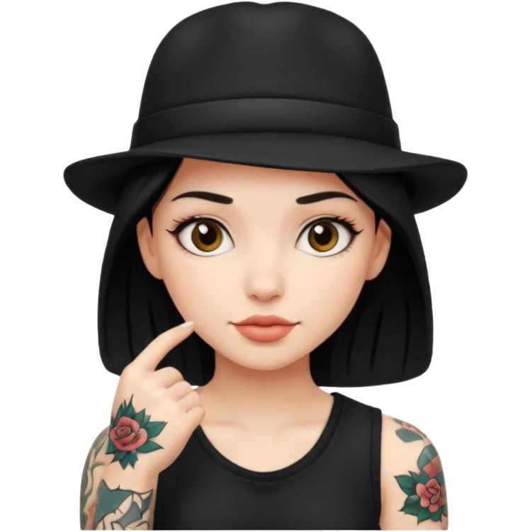 tattoo girl with black hat emoji
