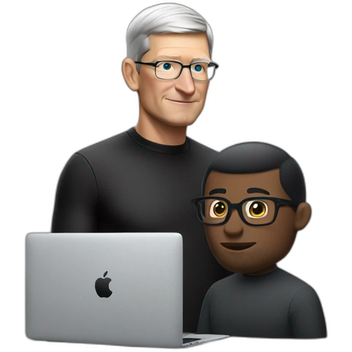 tim cook with a black macbook pro emoji