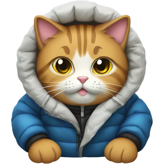 cat wearing a puffy jacket eating sushi emoji