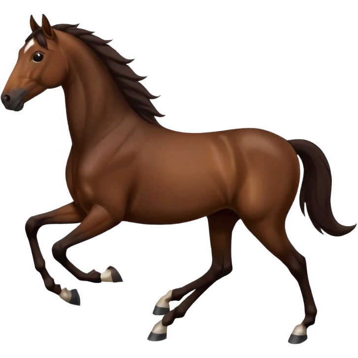 Make a brown horse emoji that has a white spot on head and deep dark brown legs up to knees, also make the tail and mane  a very very dark brown, also make the horse trotting emoji