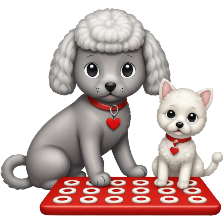 Cat playing tic-tac-toe with a poodle emoji