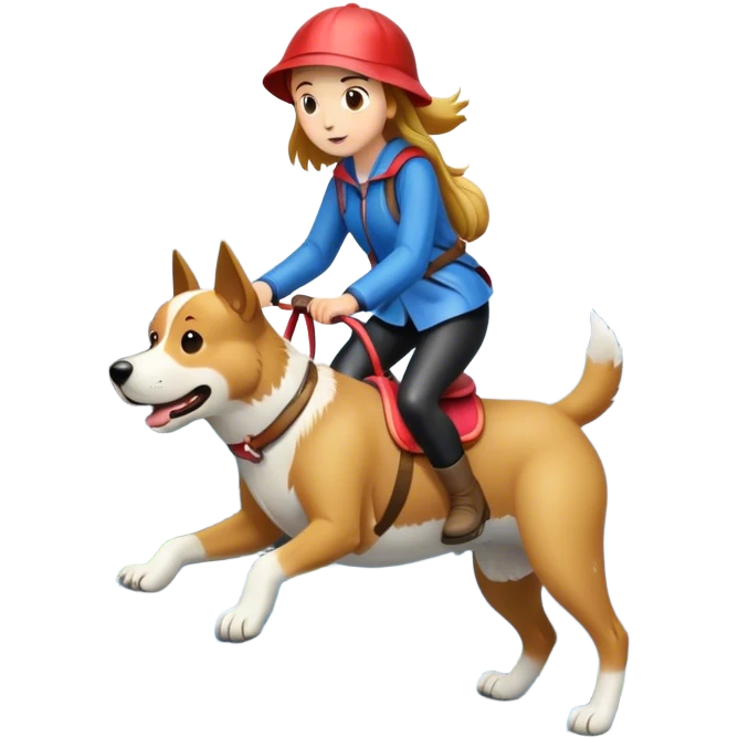 Girl riding dog down a rainy mountain  emoji