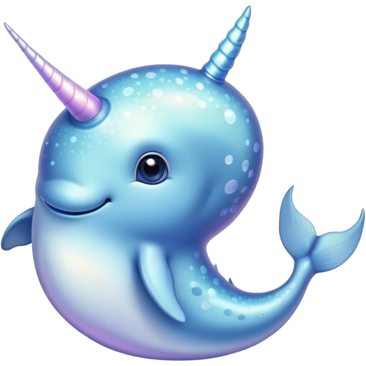 Cinematic Cute Cute Narwhal Portrait Emoji, Head tilted playfully and inquisitively, featuring a charming, sleek body with softly iridescent skin, a prominently spiraled tusk and large, twinkling eyes full of gentle wonder, Simplified yet irresistibly adorable features, highly detailed, glowing with a warm, inviting ocean glow, high shine, affectionate and lively, stylized with a touch of magical sea whimsy, soft glowing outline, capturing the essence of a mischievous yet endearing cute narwhal that seems as if it could frolic out of the screen into your heart! emoji