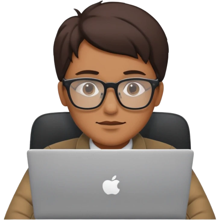 designer with tan skin and square glasses using a laptop emoji