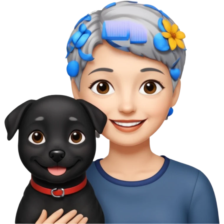 short gray haired woman with black dog emoji