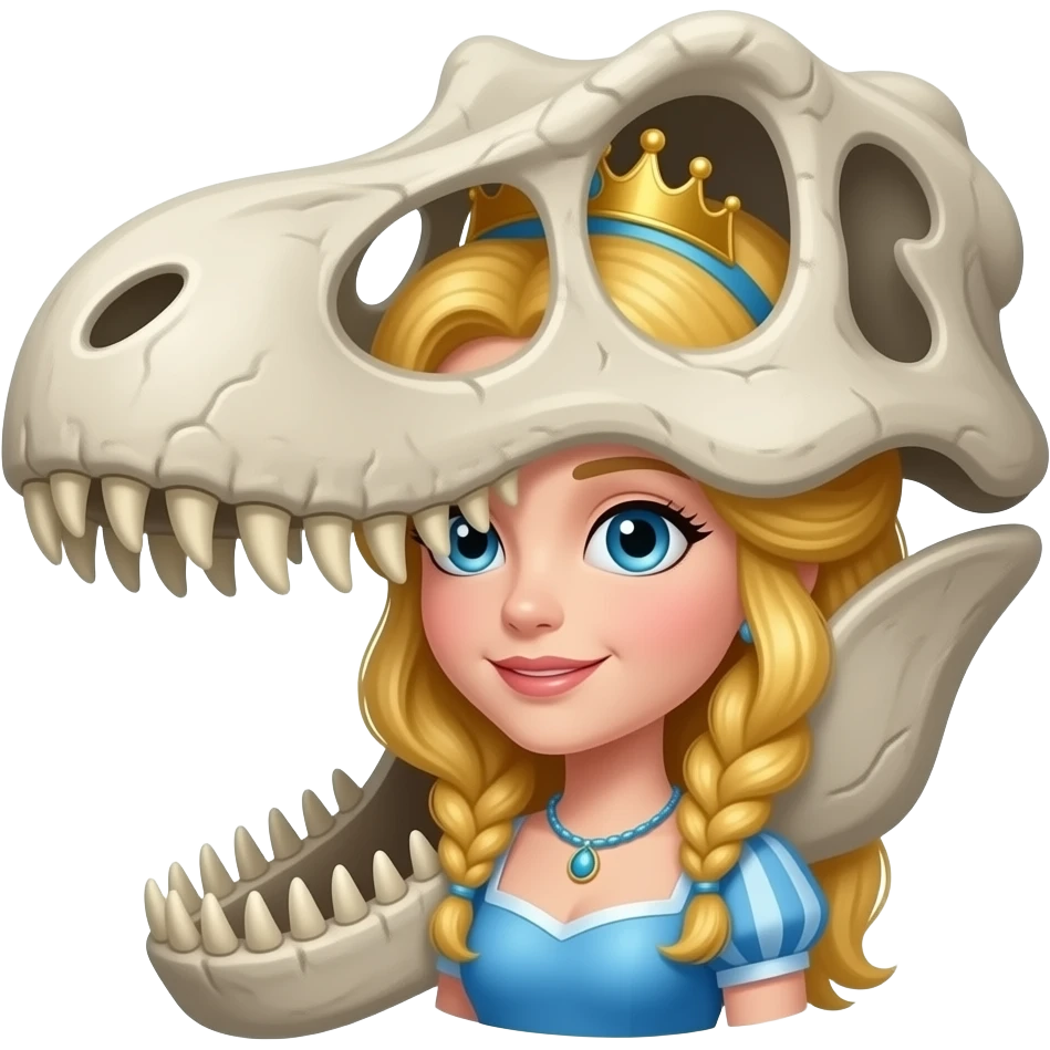 A t-Rex skull atacked to a princess body emoji