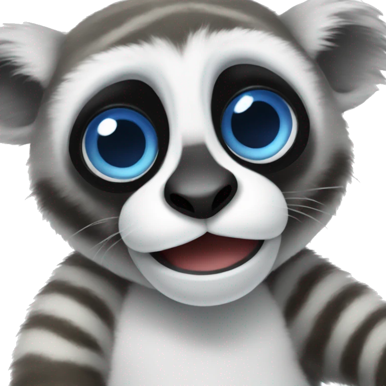 big eyed happy lemur wearing blue slippers emoji
