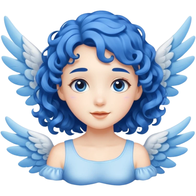 A playful angel girl with short blue curls, fluttering tiny wings as she floats.







 emoji