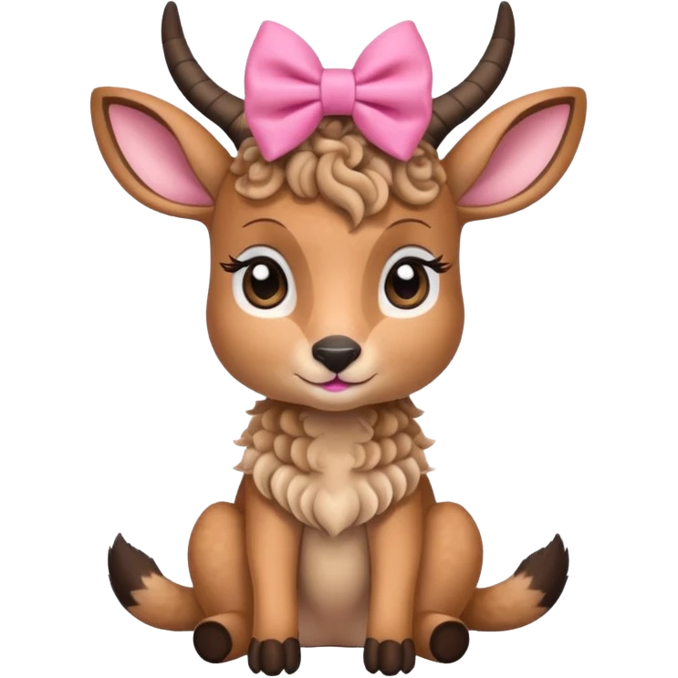 cute gazzelle with curly fur, sitting down, wearing a pink bow on its head. Realistically  emoji